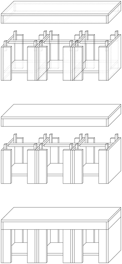 Prototyp Möbelserie, HBT 1, Hocker, Bank, Tisch, soll sasse architekten BDA